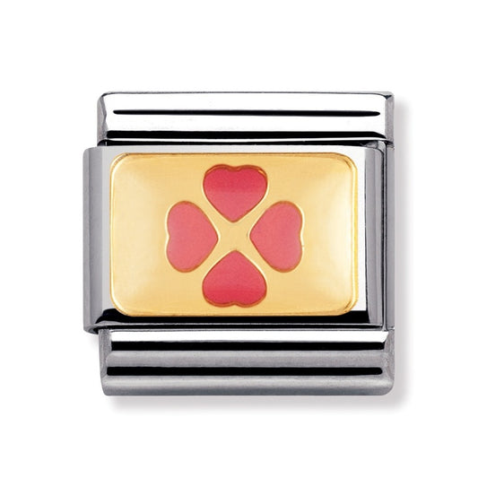 Nomination Classic 18K Gold and Enamel Gold & Pink Four Leaf Clover Charm 030205/06