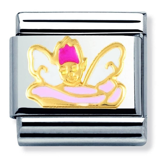 Nomination Classic 18K Gold and Enamel Gold and Pink Baby Fairy on Pillow Charm 030272/03