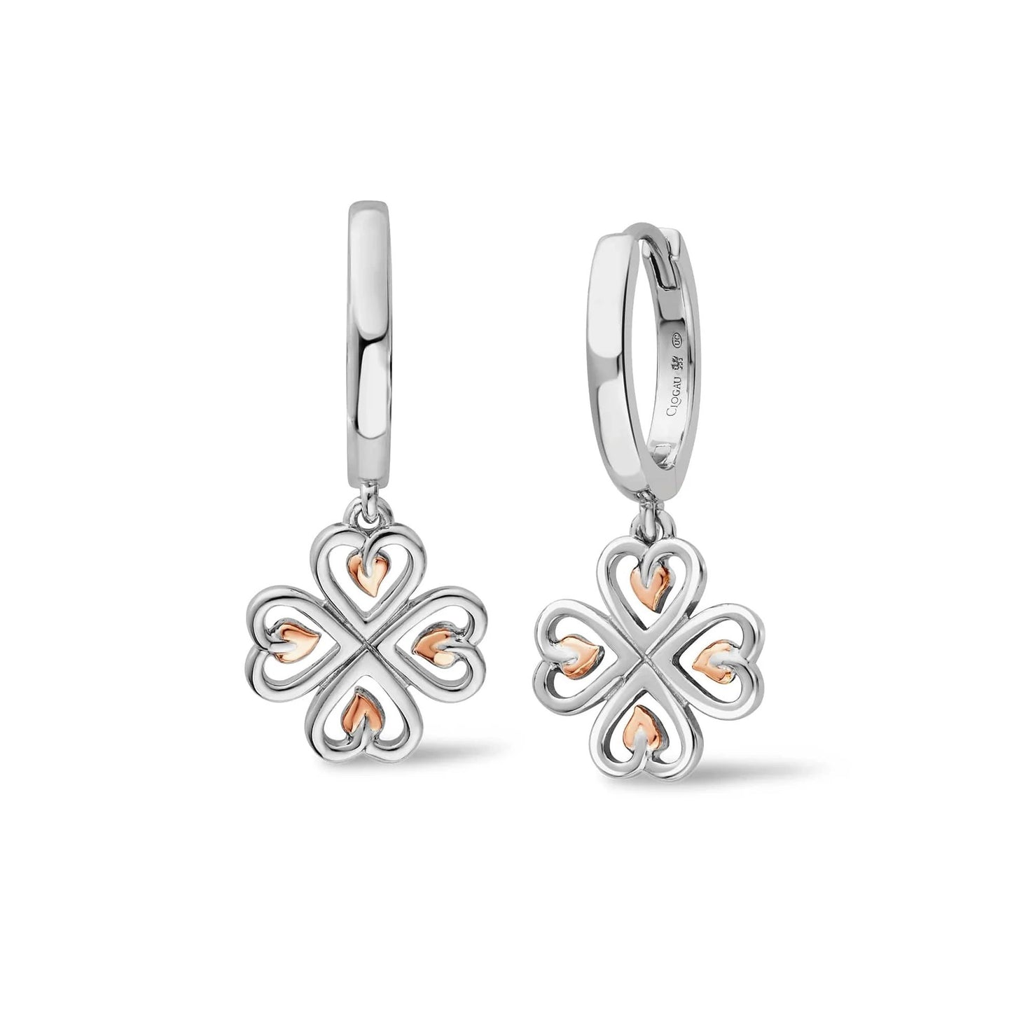 Clogau Silver/9ct gold Heart drop hoop earrings