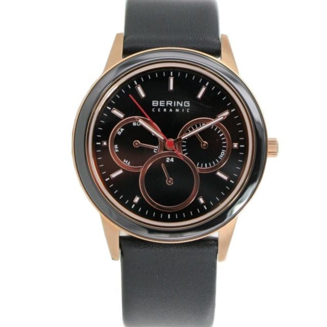 33840-446 Bering Gts Black and Rose gold multi dial watch on strap 3yr Limited warranty