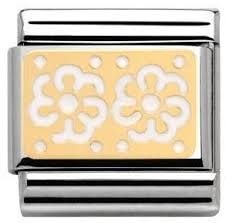 Nomination Classic 18K Gold and Enamel Gold & White Lace Flowers Charm 030281/02