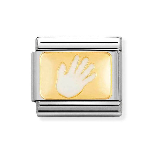 Nomination Classic 18K Gold and Enamel Gold & White Handprint Charm 030209/45