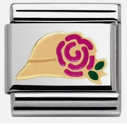 Nomination Classic 18K Gold and Enamel Hat and Pink Rose Charm 030285/15