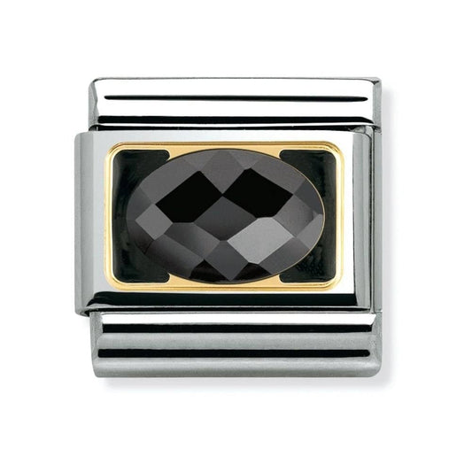 Nomination Classic 18K Gold and Enamel Black Oval Faceted Cubic Zirconia Set Charm 030608/011