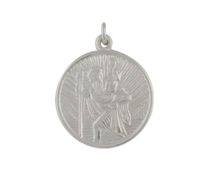 9ct White Gold Round St Christopher Pendant