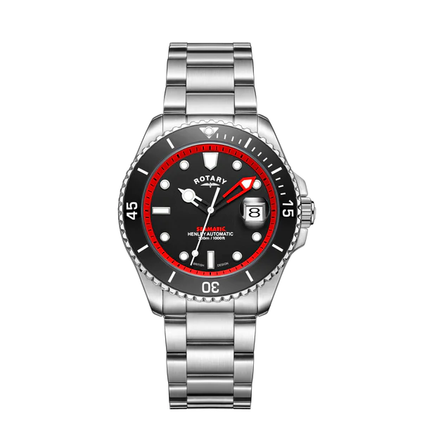 GB05430/81 Gents Rotary seamatic Automatic Black dial with date Stainless Steel bracelet watch