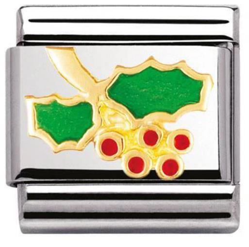 Nomination Classic 18K Gold and Enamel Christmas Holly Charm 030228/03