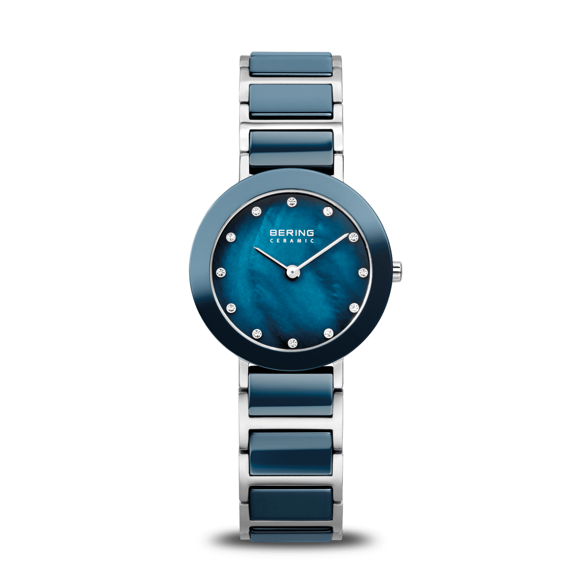 11429-787 Bering Lds Black MOP and swarovski set face with Ceramic and S/S bracelet watch 3yr Limited warranty