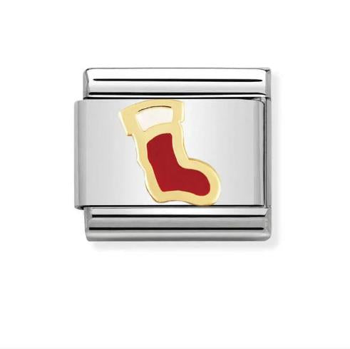 Nomination Classic 18K Gold and Enamel Gold & Red Christmas Stocking Charm 030225/06