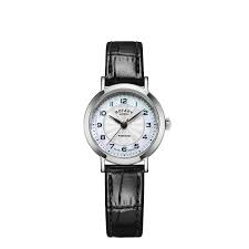 LS05420/68 Lds Rotary Windsor Stainless Steel Silver dial watch on Black leather strap