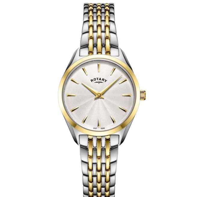 Rotary Ultra Slim Silver Dial with 2 tone stainless Steel bracelet watch