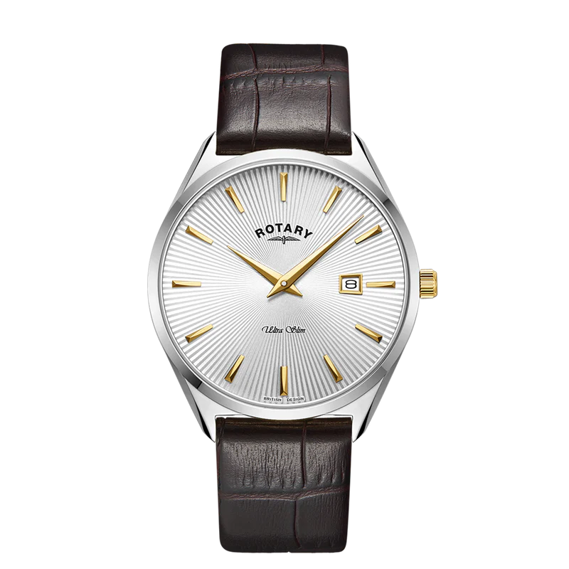 Rotary Ultra Slim Silver dial Watch on Brown Leather Strap GS08010/02