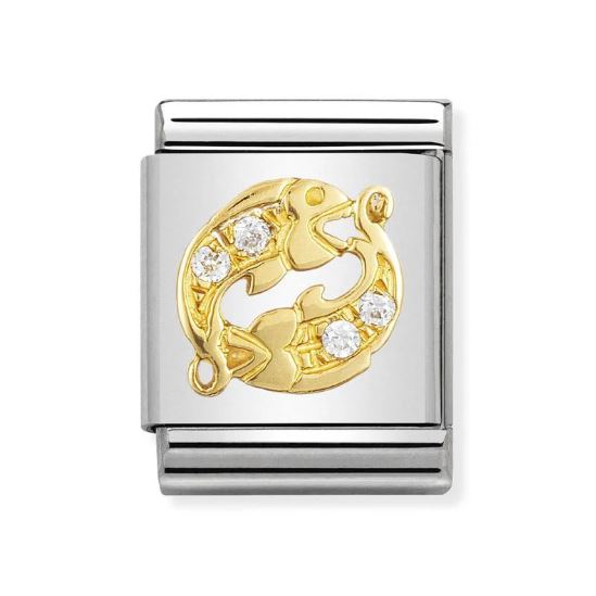 Nomination Big 18K Gold Cubic Zirconia Set Pisces Sign Charm 032302/12