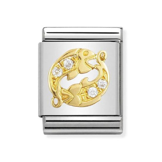 Nomination Big 18K Gold Cubic Zirconia Set Pisces Sign Charm 032302/12