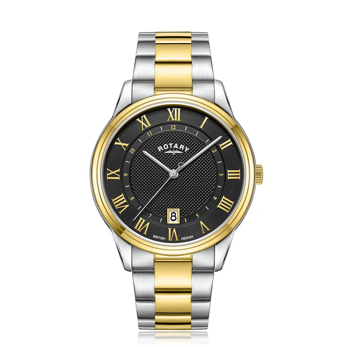 Rotary Black dial 2-Tone Stainless Steel Bracelet Dress Watch GB05391/10