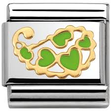 Nomination Classic 18K Gold and Enamel Green Cashmere Hearts Charm 030281/34