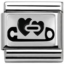 Nomination Classic Silvershine and Black Enamel Safety Pin Heart Charm 330102/06