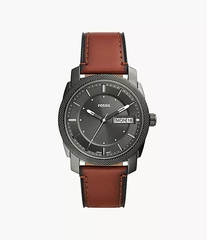 Fossil Machine Three-Hand Date Brown Eco Leather Watch