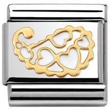 Nomination Classic 18K Gold and Enamel White Cashmere Hearts Charm 030281/36