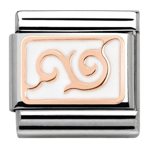 Nomination Classic 9ct Rose Gold and Enamel Rose & White Swirl Charm 430201/15