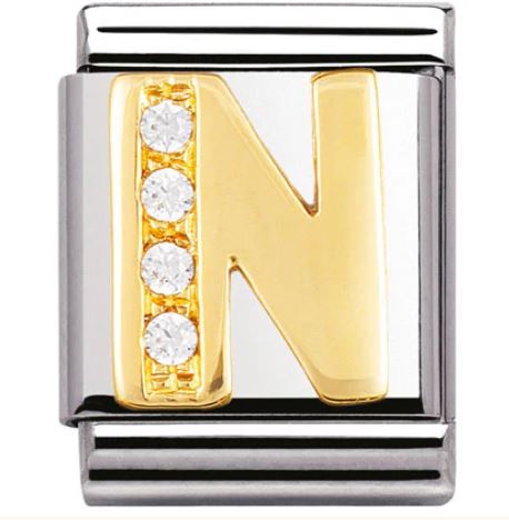 Nomination Big 18k Gold Letter Initial CZ Set Charm 032301