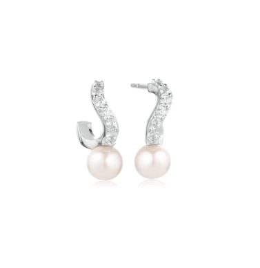 SJ-E12350-PCZ SIF JAKOBS Ponzo Creolo Piccolo Stud Earrings Cubic Zirconia and Freshwater Pearls Sterling Silver