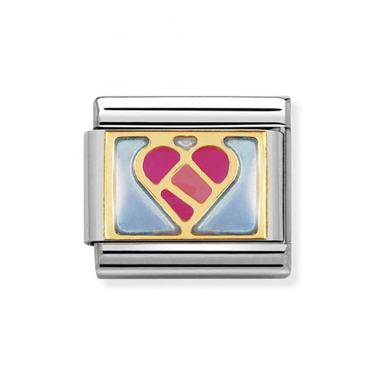 Nomination Classic 18K Gold and Enamel Gold, Baby Pink and Blue Heart Charm 030253/13
