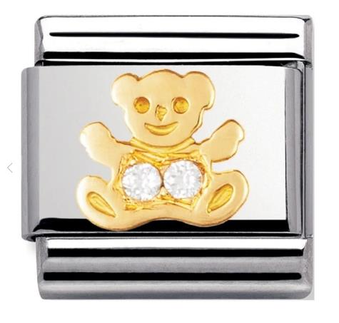 Nomination Classic 18K Gold White Cubic Zirconia Set Teddy Bear Charm 030304/01