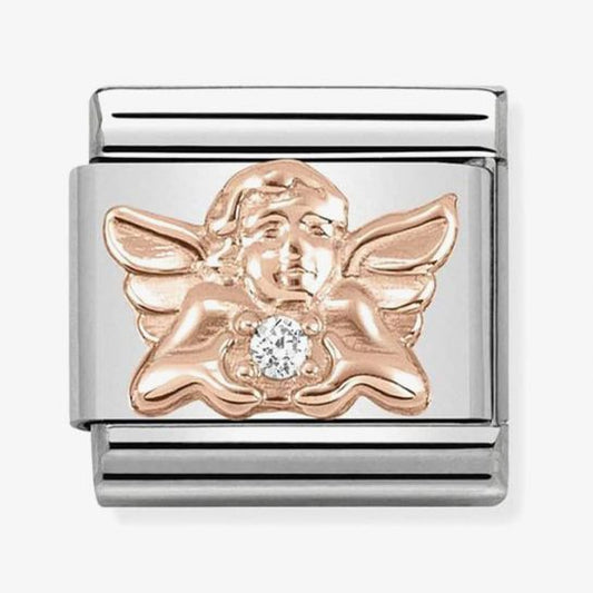 Nomination Classic 9ct Rose Gold White Cubic Zirconia Set Angel of Love Charm 430302/17