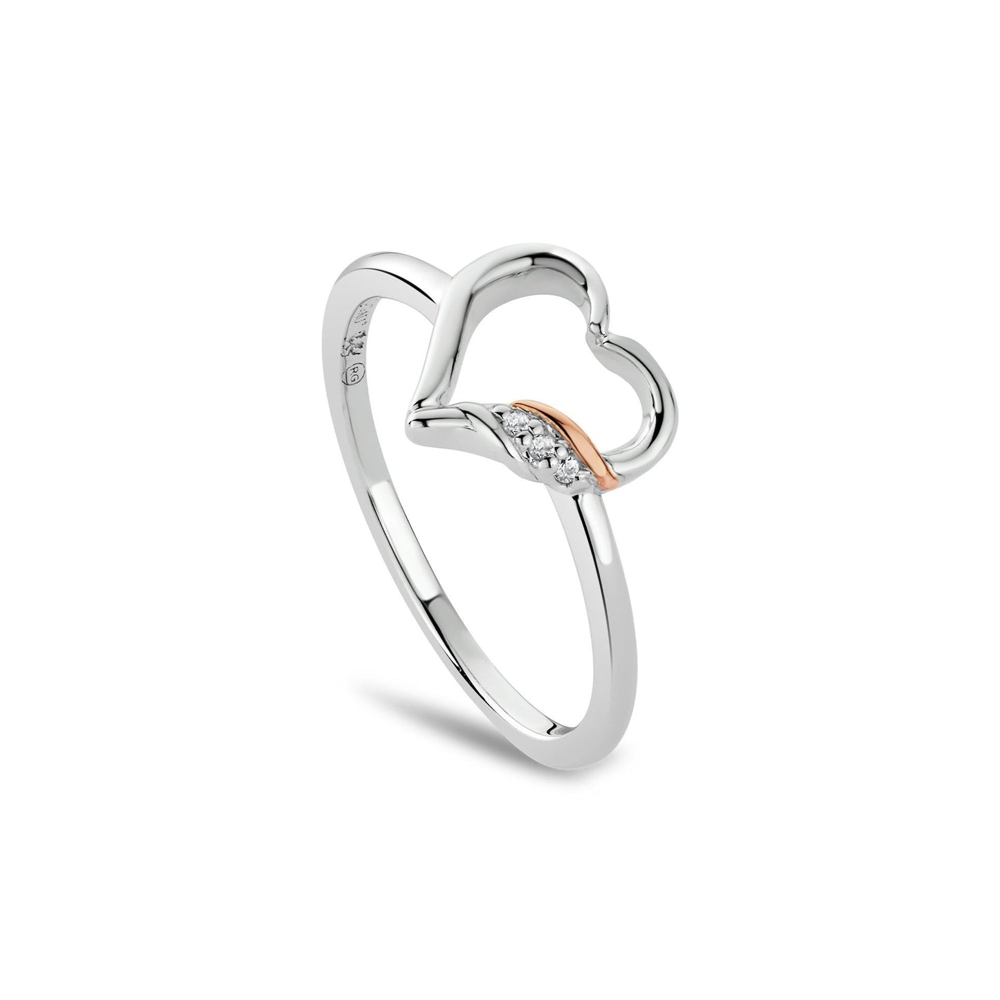 Clogau Silver/9ct gold Past Present Future Heart Silver Ring