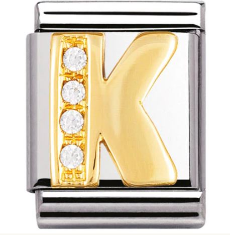 Nomination Big 18k Gold Letter Initial CZ Set Charm 032301