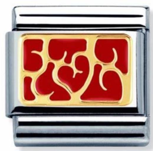 Nomination Classic 18K Gold and Enamel Gold and Red Interlocking Hearts Charm 030280/11