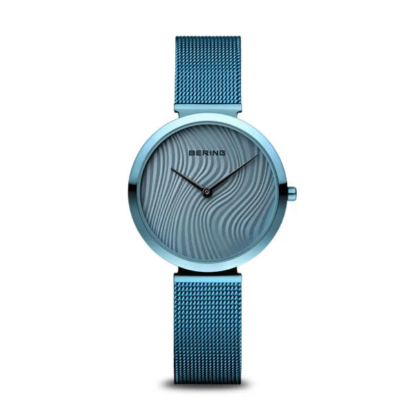 18132charity2 Bering Ladies Artic Blue Mesh bracelet watch