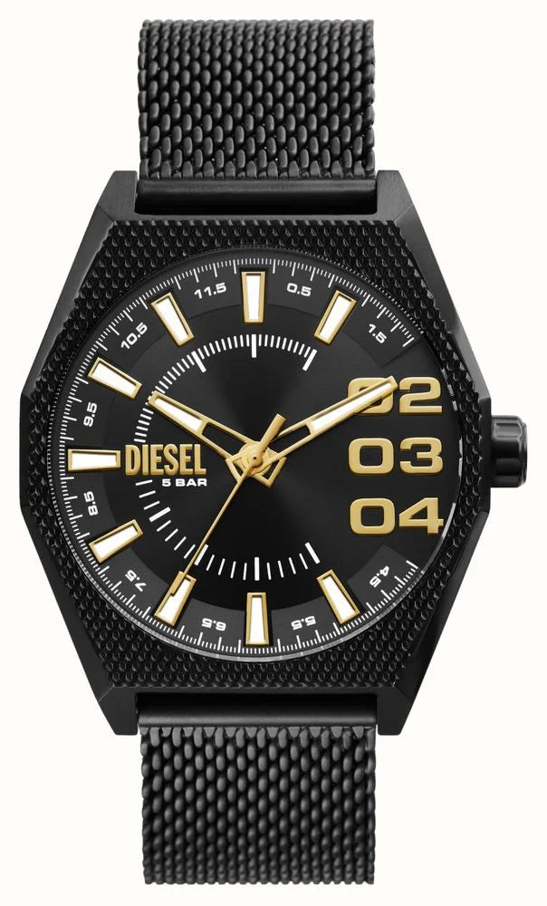 DIESEL Scraper Black Stainless Steel Mesh Bracelet Watch