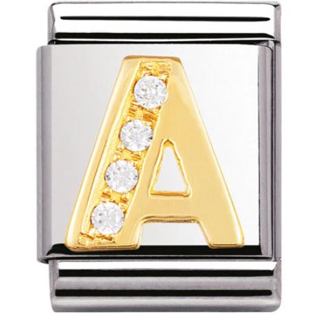 Nomination Big 18k Gold Letter Initial CZ Set Charm 032301