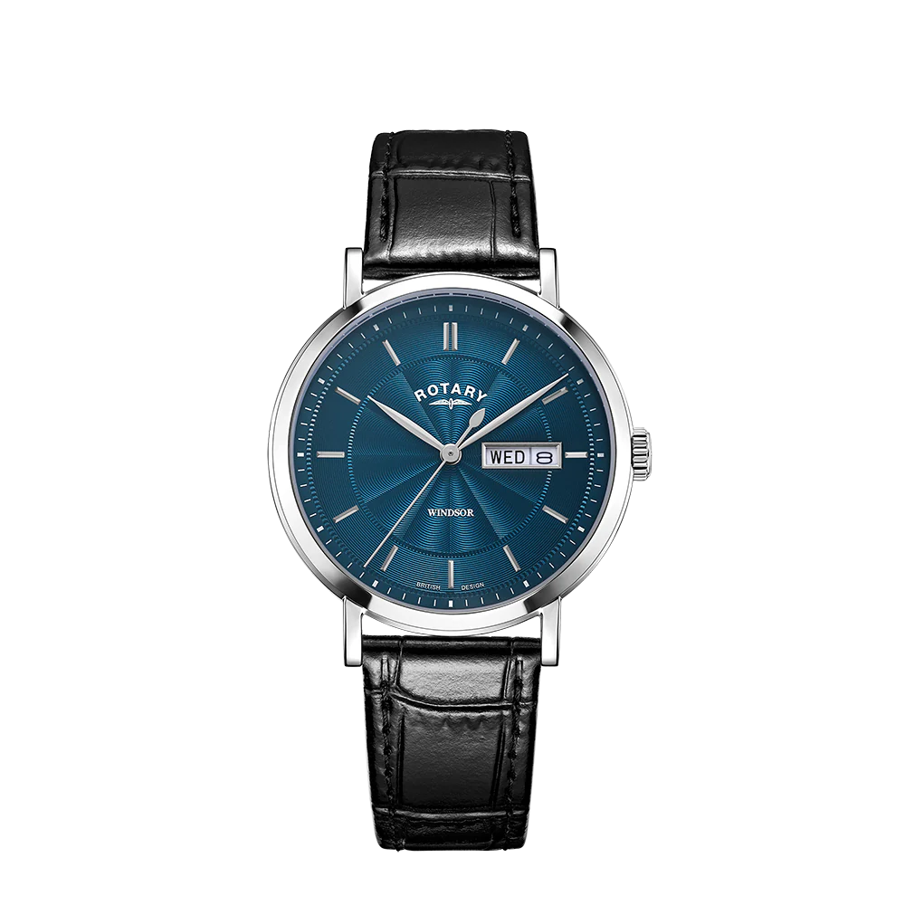 Rotary Windsor Stainless Steel Watch on Black Leather Strap GS05420/05