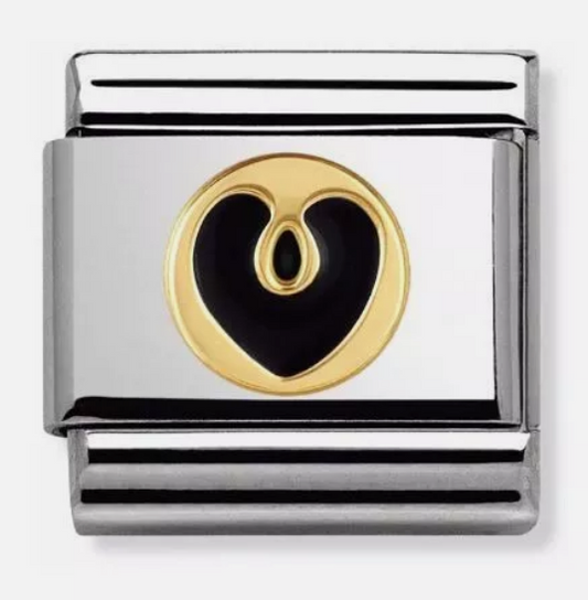 Nomination Classic 18K Gold and Enamel Gold & Black Heart Charm 030279/02