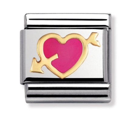 Nomination Classic 18K Gold and Enamel Gold & Pink Fuchsia Heart with Arrow charm 030207/14