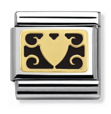 Nomination Classic 18K Gold and Enamel Gold and Black Heart Charm 030280/24