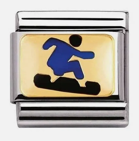 Nomination Classic 18K Gold and Enamel Sports Snowboarder Charm 030203/24