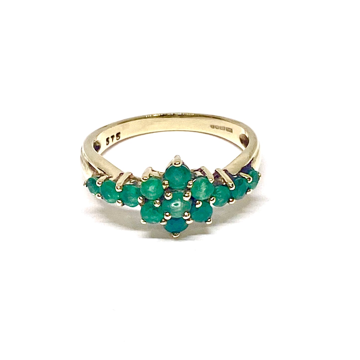 9ct Yellow Gold Emerald Fancy Cluster Ring Pre-Loved