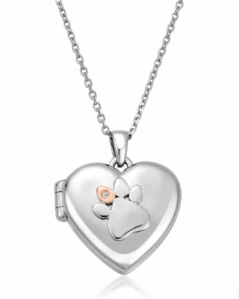 3SPWP0617 Clogau Silver Paw Prints on My Heart Locket on 18