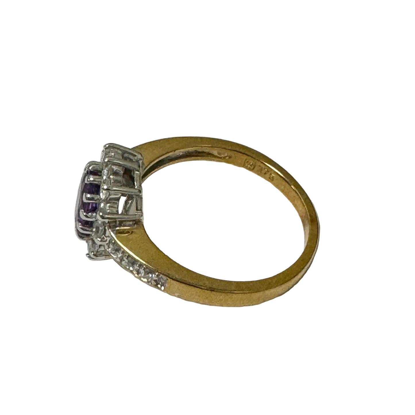 9ct Yellow Gold Amethyst and Cubic Zirconia Set Cluster Ring Pre Loved