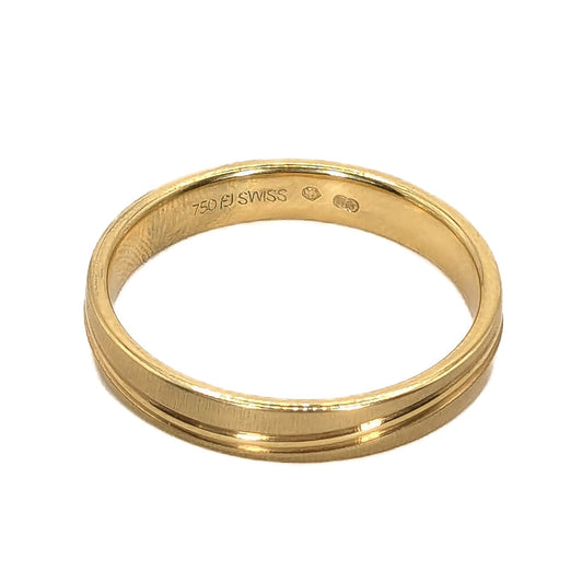 Furrer Jacot 18ct Yellow Gold 4mm Waved Patterned Wedding Ring