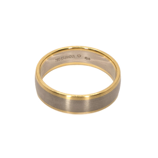 Furrer Jacot 6mm 2-Tone 18ct Gold Brushed Finish Wedding Ring