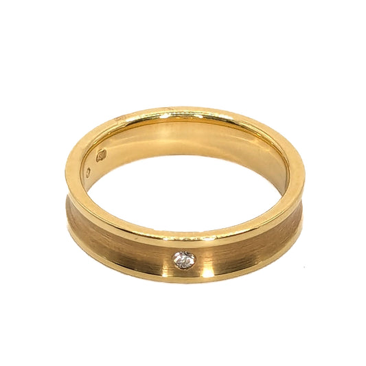 Furrer Jacot 4.5mm 18ct Yellow Gold Diamond Set Concave Wedding Ring