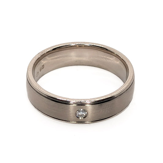 Furrer Jacot 18ct White Gold Matt Finish Diamond Set Wedding Ring