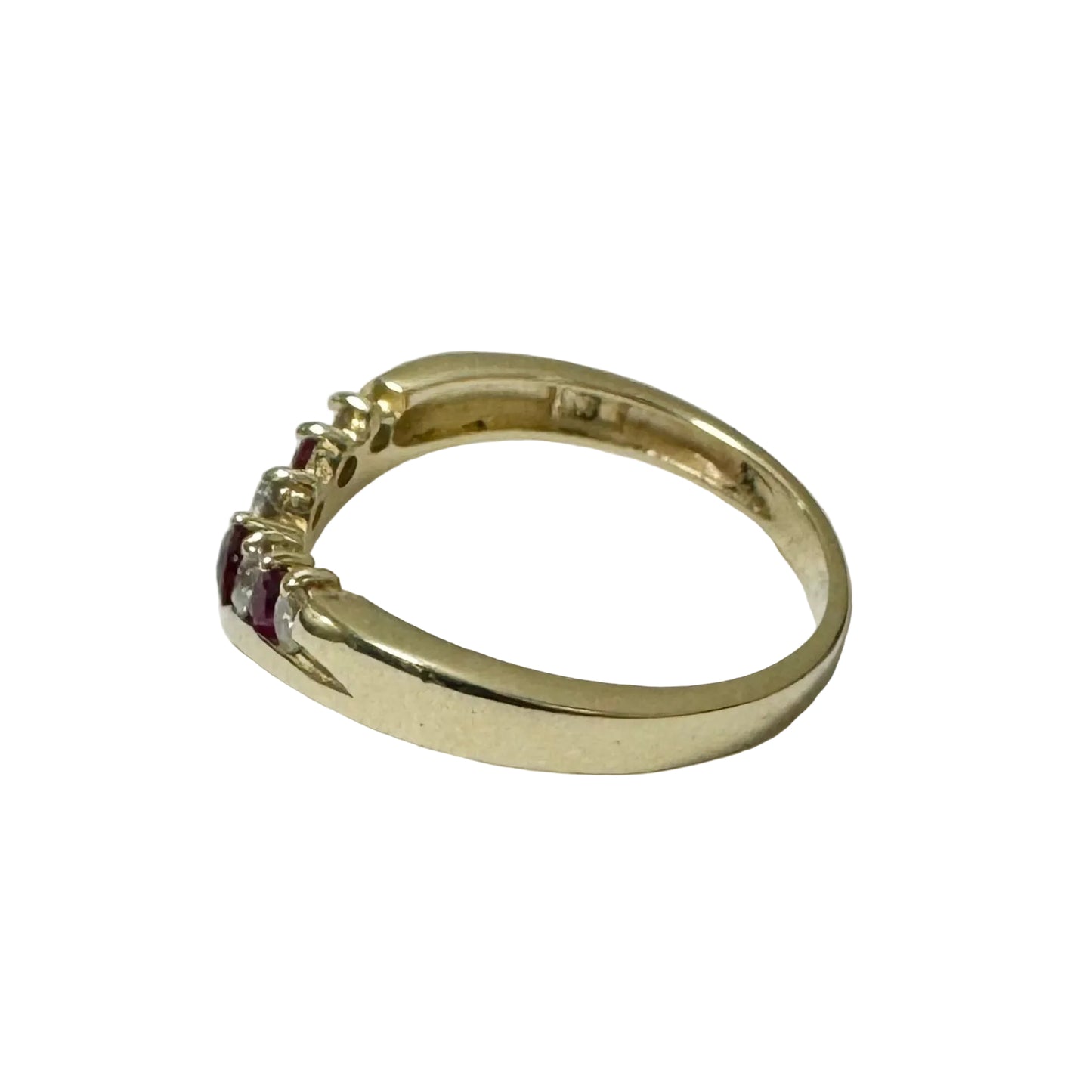 9ct Yellow Gold Ruby & Diamond Shaped Eternity Ring Pre-Loved