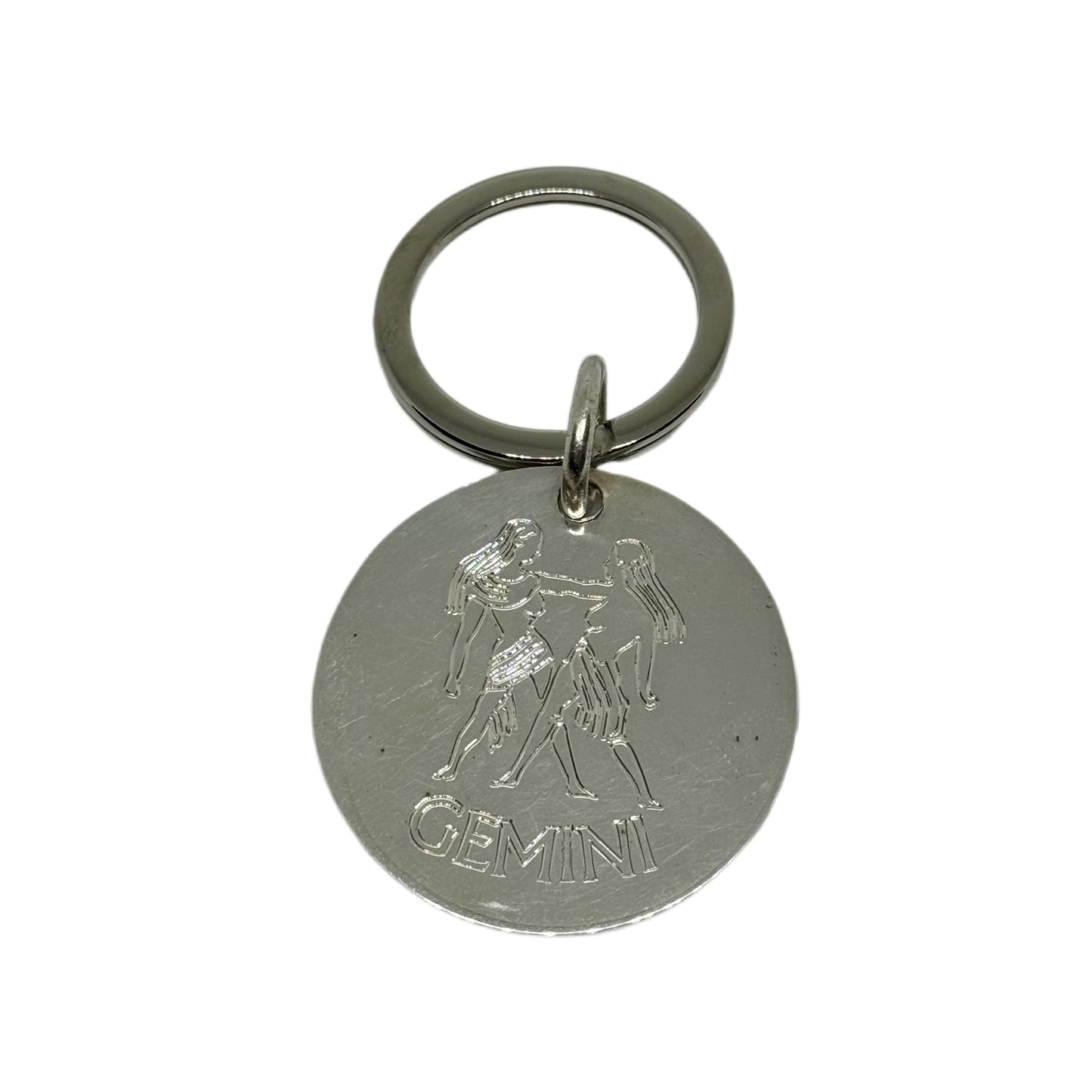 8766 Sterling Silver  Gemini zodiac sign key Ring.