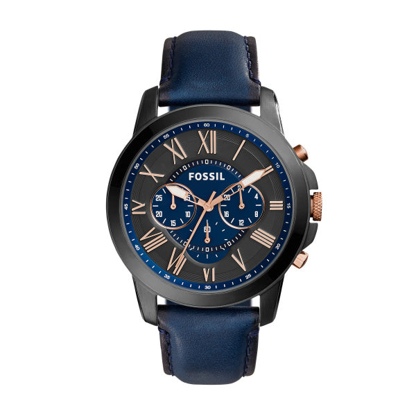 FOSSIL -Grant Chronograph Navy Leather Watch FS5061